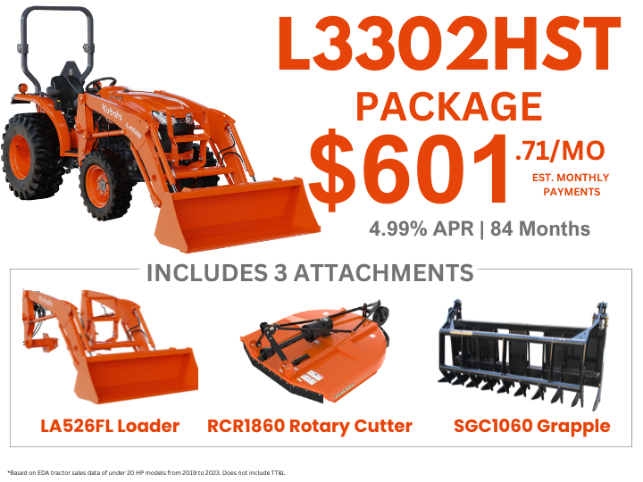 Kubota L3302HST Tractor Package with Attachments - Premiere Kubota